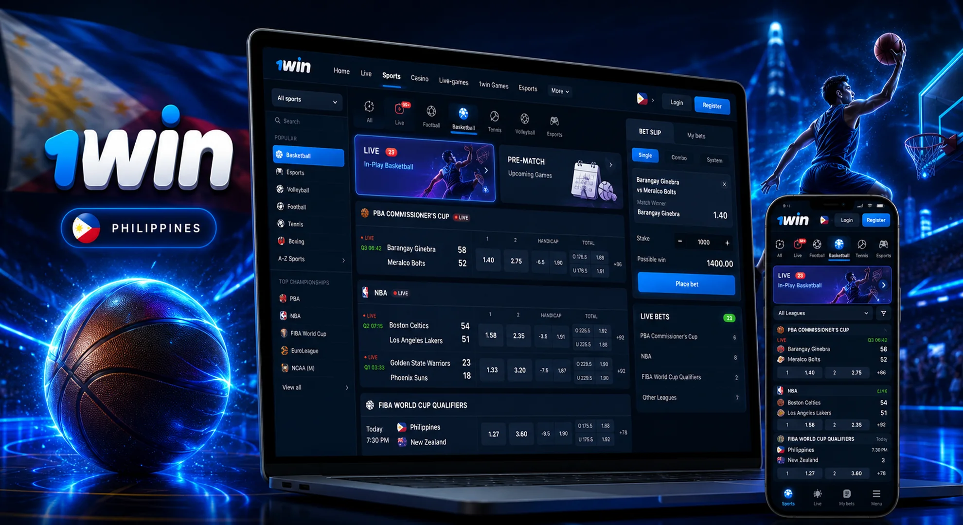 1win basketball betting Philippines