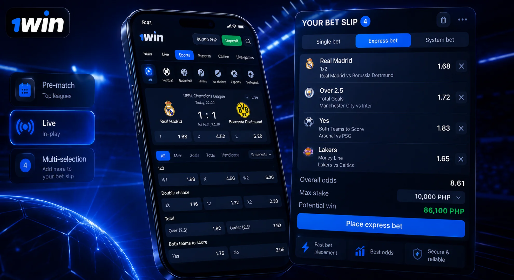 1win bet formats and bet slip