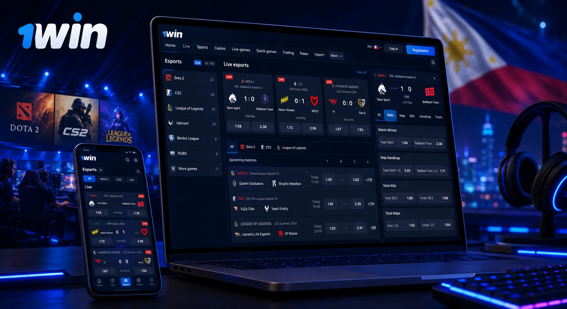 1win esports betting Philippines