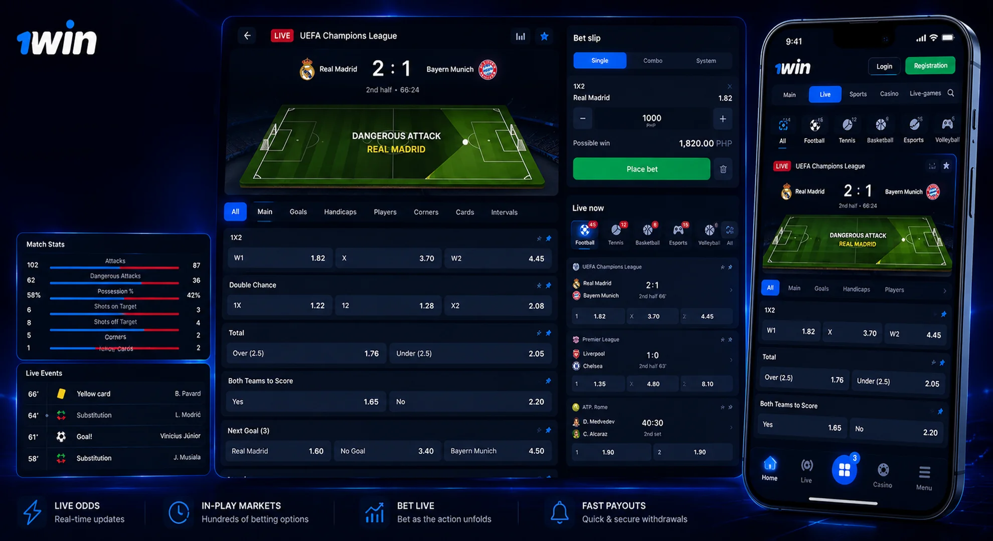 1win live betting Philippines